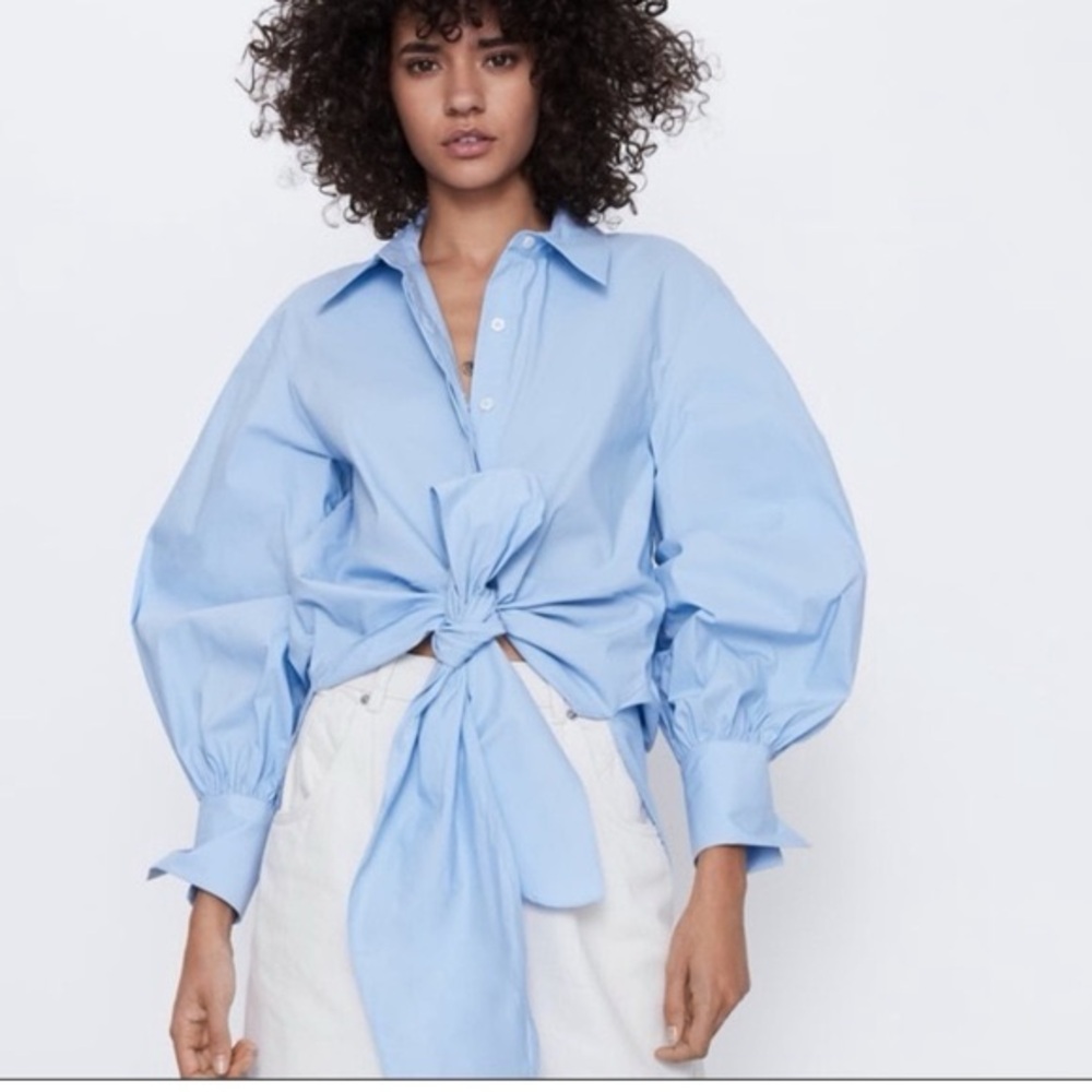 🆕 ZARA Tied Button-Up Poplin Shirt